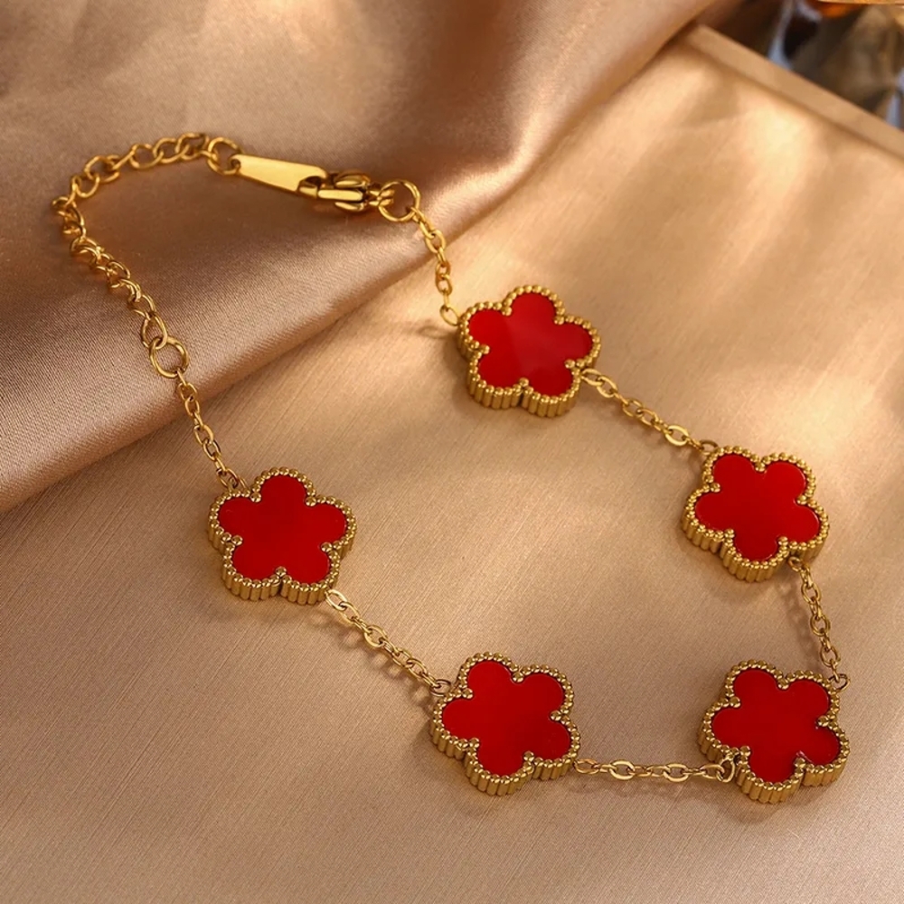 Red and Gold Enamel Flower Bracelet